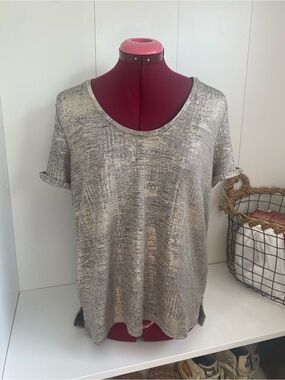 Anthropologie Gold Metallic Knit Tee | Shimmer Short Sleeve Top
